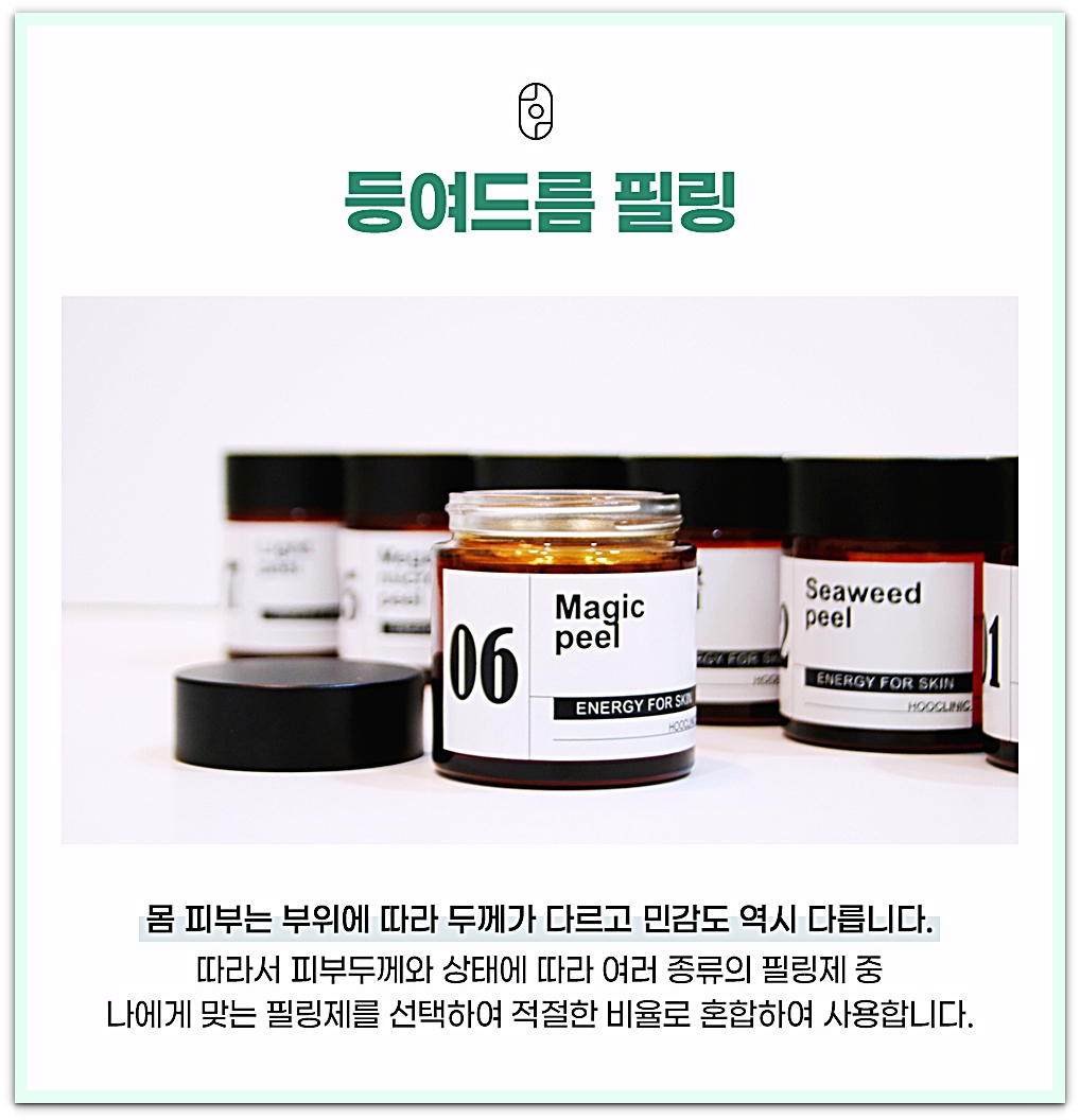 인천등여드름 치료에 쓰이는 후윤약초필링, 여러 종류의 필링제